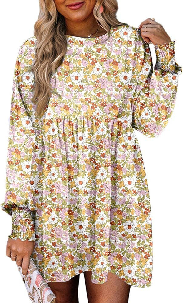 Dokotoo Womens Dresses Spring Summer 2025 Long Sleeve Babydoll Mini Dress Boho Floral Dress Flowy... | Amazon (US)