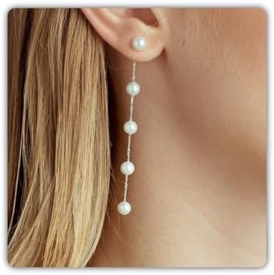 Trinckle Pearl Earrings for Women, Gold Pearl Drop Floral Earrings for Grils Boho Silver Dangle E... | Amazon (US)