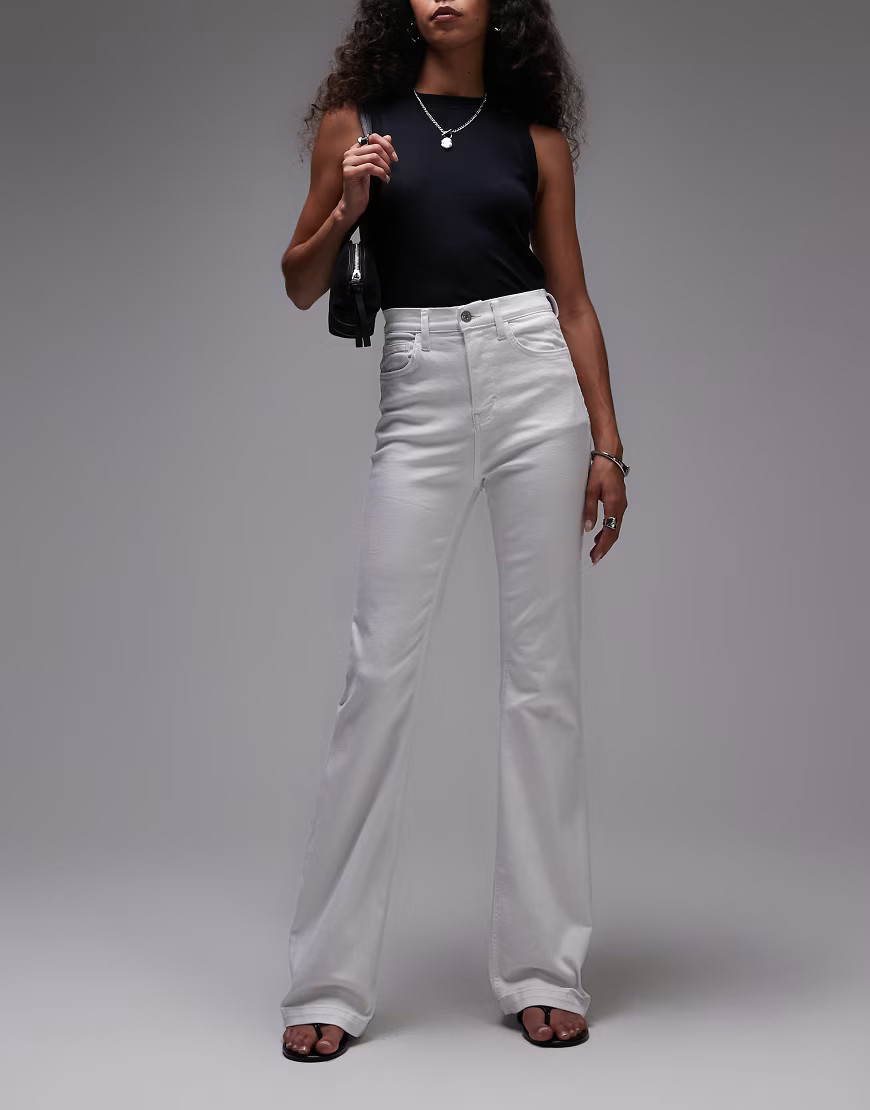 Topshop high rise Jamie Flare jeans in white | ASOS (Global)