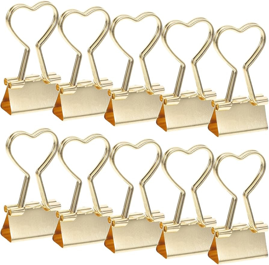 SHINEOFI 10pcs Heart Shape Binder Clips Gold Metal Binder Clips with Heart Shaped Handle Cute Pap... | Amazon (US)