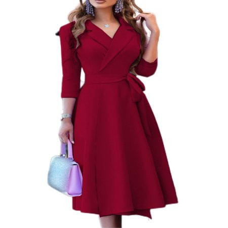 Bomotoo Women Sexy Midi Dresses 3/4 Sleeve Ruched Long Dress Holiday Casual Wrap Wine Red 2XL | Walmart (US)