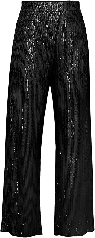 Women Sparkle Outfits Sequin Long Sleeve Blouse Shirt Top Glitter Long Loose Pants Bling Party Clubw | Amazon (US)