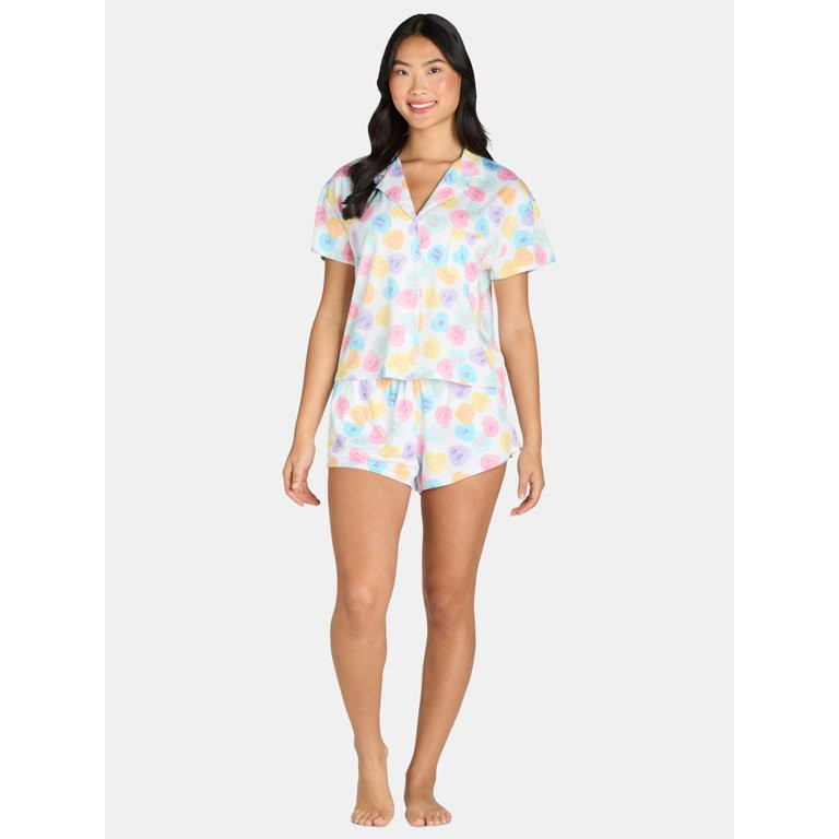 Women’s Valentine’s Day Print Shorty Notch Collar Pajama Set from Way to Celebrate, 2-Piece, ... | Walmart (US)