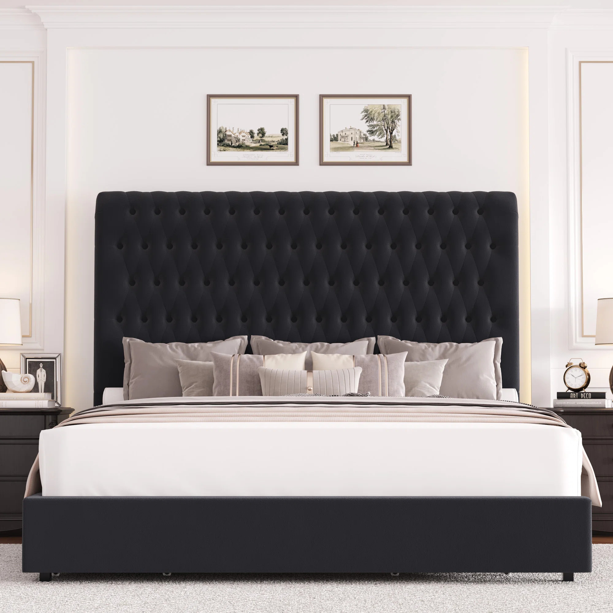 Kanisha Upholstered Storage Bed with Button Tufted Velvet Headboard, 4 Drawers | Wayfair North America