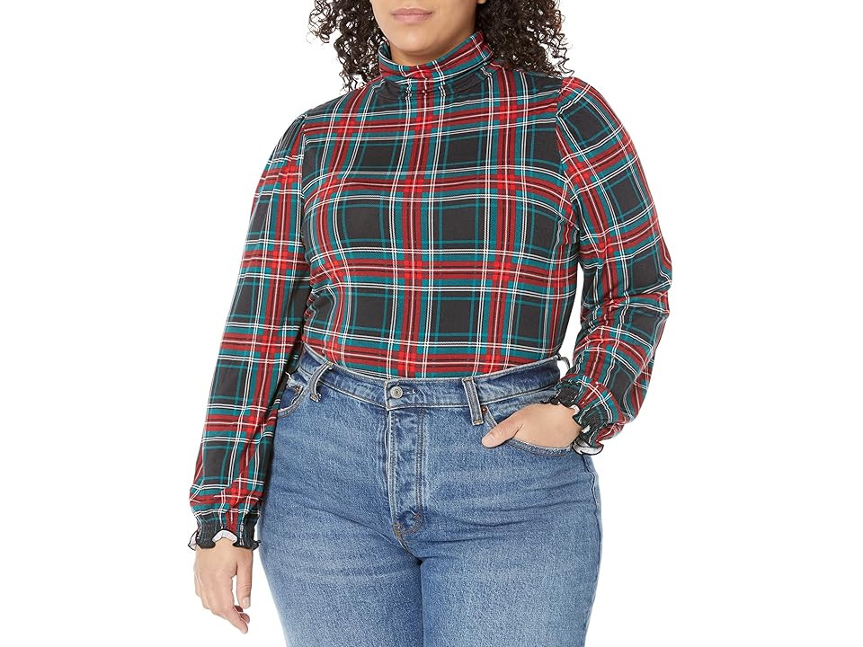 Draper James Plus Size Knit Turtleneck in Georgia Plaid (Belle Meade Black) Women's Clothing | Zappos