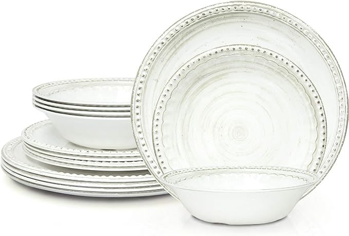 Zak Designs French Country House Melamine 12 Piece Dinnerware Set Includes Dinner, Salad Plates, ... | Amazon (US)