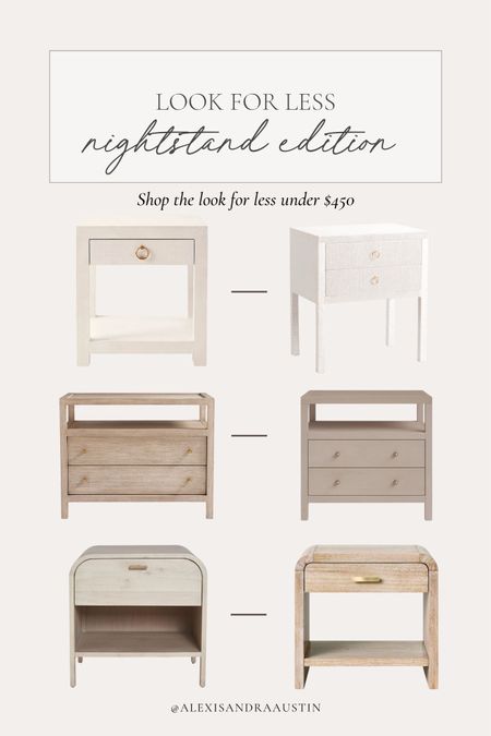 Shop the look for less with these fave nightstand finds! These trendy nightstands on a budget will look great as part of a bedroom refresh 

Nightstand details, furniture favorites, trendy nightstand, Crate and Barrel, Serena and Lily, Lulu and Georgia, Target, save or splurge, look for less, nightstand dupe, Wayfair, TJ Maxx, wooden furniture, woven nightstand, shop the look!

#LTKSeasonal #LTKstyletip #LTKhome