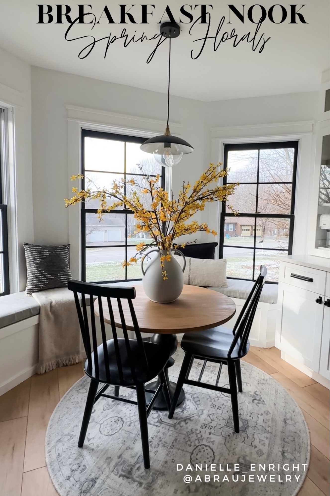 These spring florals sell out quickly before spring and they are so realistic and worth the investment! I used 6 branches, 3 of each. The vase is gorgeous and such a statement! Forsythia is the perfect choice to add a pop of color to a neutral room 💛

🏷️ vase , organic decor , neutral home decor , breakfast nook decor , black chairs , round table , window seat  , mid century lighting , pendant light , spring florals , artificial stems , spring stems , coffee bar ideas

#LTKU #LTKSeasonal #LTKhome