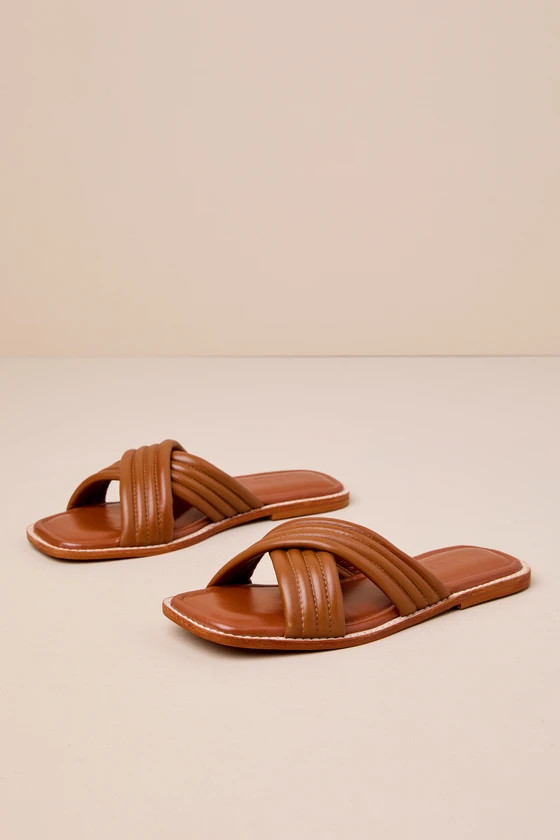 Eura Tan Leather Slide Sandals | Lulus