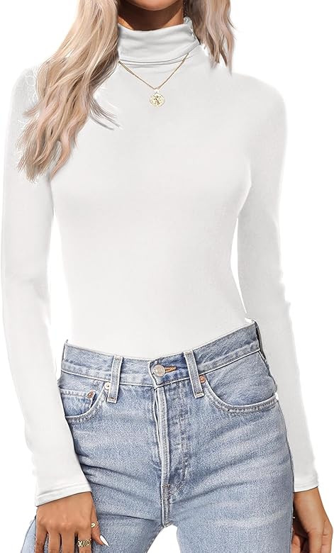 Ekouaer Women's Turtleneck Long Sleeve Shirts Lightweight Base Layer Solid Slim Fit Tops(S-XXL) | Amazon (US)