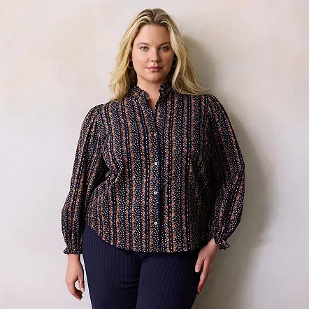 Plus Size LC Lauren Conrad Long Sleeve Mockneck Blouse, Women's, Size: 2XL, Ivory Lucy Wallpaper | Kohl's