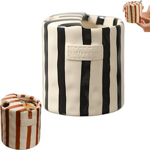 Retro Striped Hand-Painted Ceramic Mark Hand-Held Cup, Hand-Painted Striped Coffees Mug, Heat-Resistant Non-Slip Double-Enjoy Cup for Milk Coffee Juice Latte Hot Cold Drinks cups (black stripe) | Amazon (US)