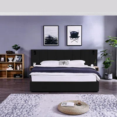 Camille Upholstered Storage Bed With  Shelves & Built-In Lights | Wayfair North America