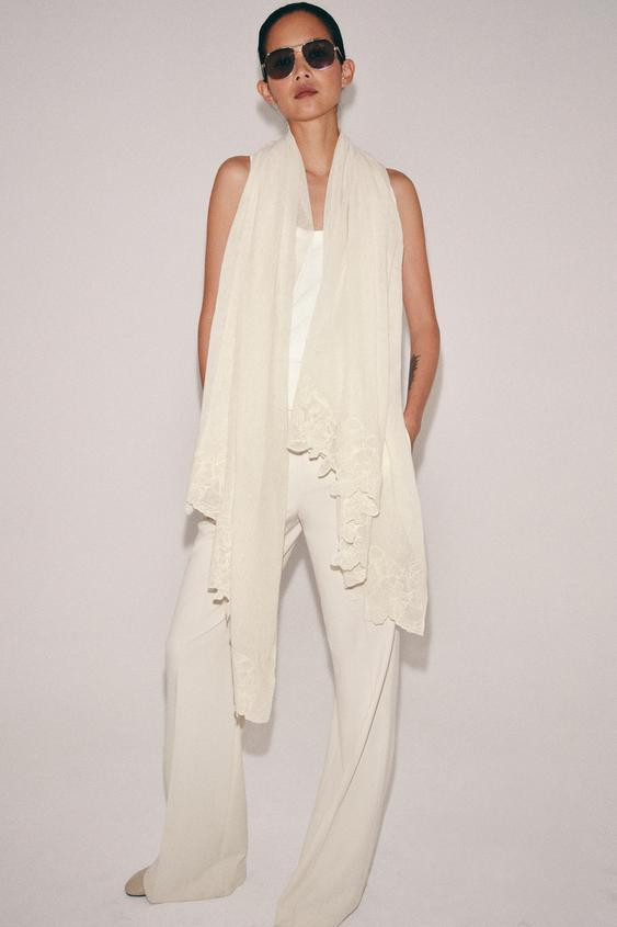 COTTON LINEN LACE SCARF | Zara US