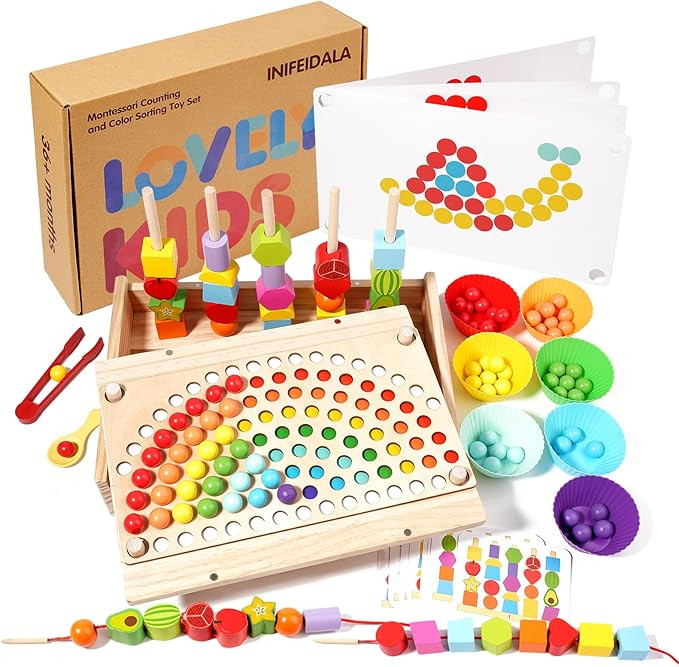 Toddler Learning Montessori Toys for 3 4 5 6 Year Old,Rainbow Stacking & Lacing Beads & Matching ... | Amazon (US)