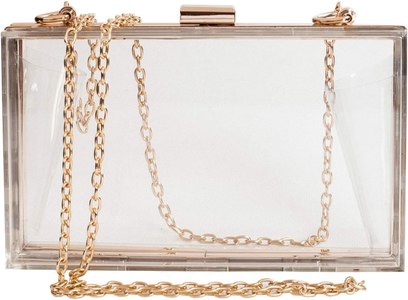 Women Clear Purse Bag Acrylic Box Clutch Crossbody Shoulder Handbag with Metal Chain Strap | Amazon (US)