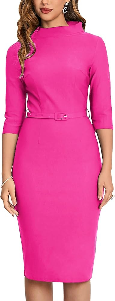 MUXXN Women's 1950s Vintage 3/4 Sleeve Elegant Collar Cocktail Evening Dress | Amazon (US)