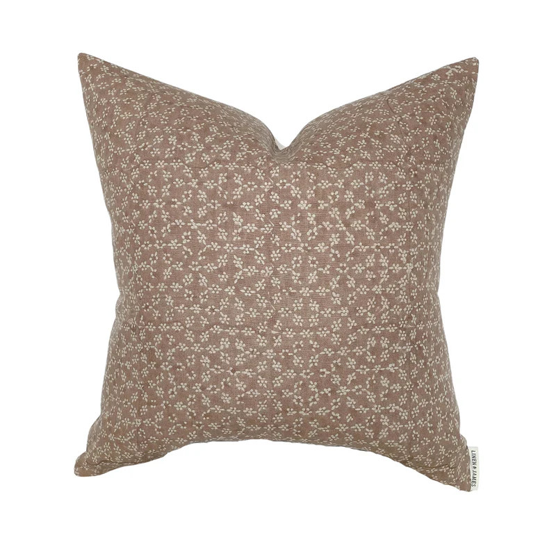 Blake | Dusty Rose Floral Handblock Pillow Cover | Linen and James