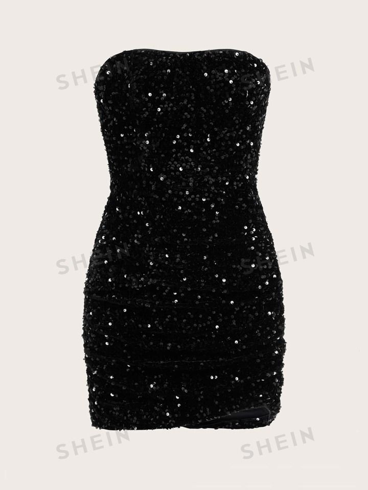 SHEIN ICON Black Sequin Tube Bodycon Date Night Dress | SHEIN