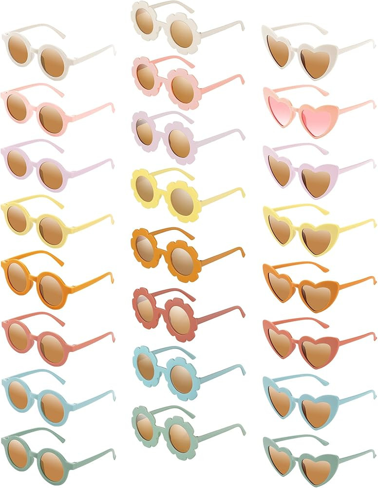 Queekay 24 Pcs Kids Flower Sunglasses Bulk Round Heart Shaped Toddler Sunglasses Colorful Beach E... | Amazon (US)