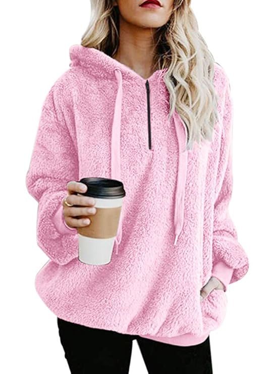 Yanekop Womens Sherpa Pullover Fuzzy Fleece Sweatshirt Oversized Hoodie with Pockets | Amazon (US)