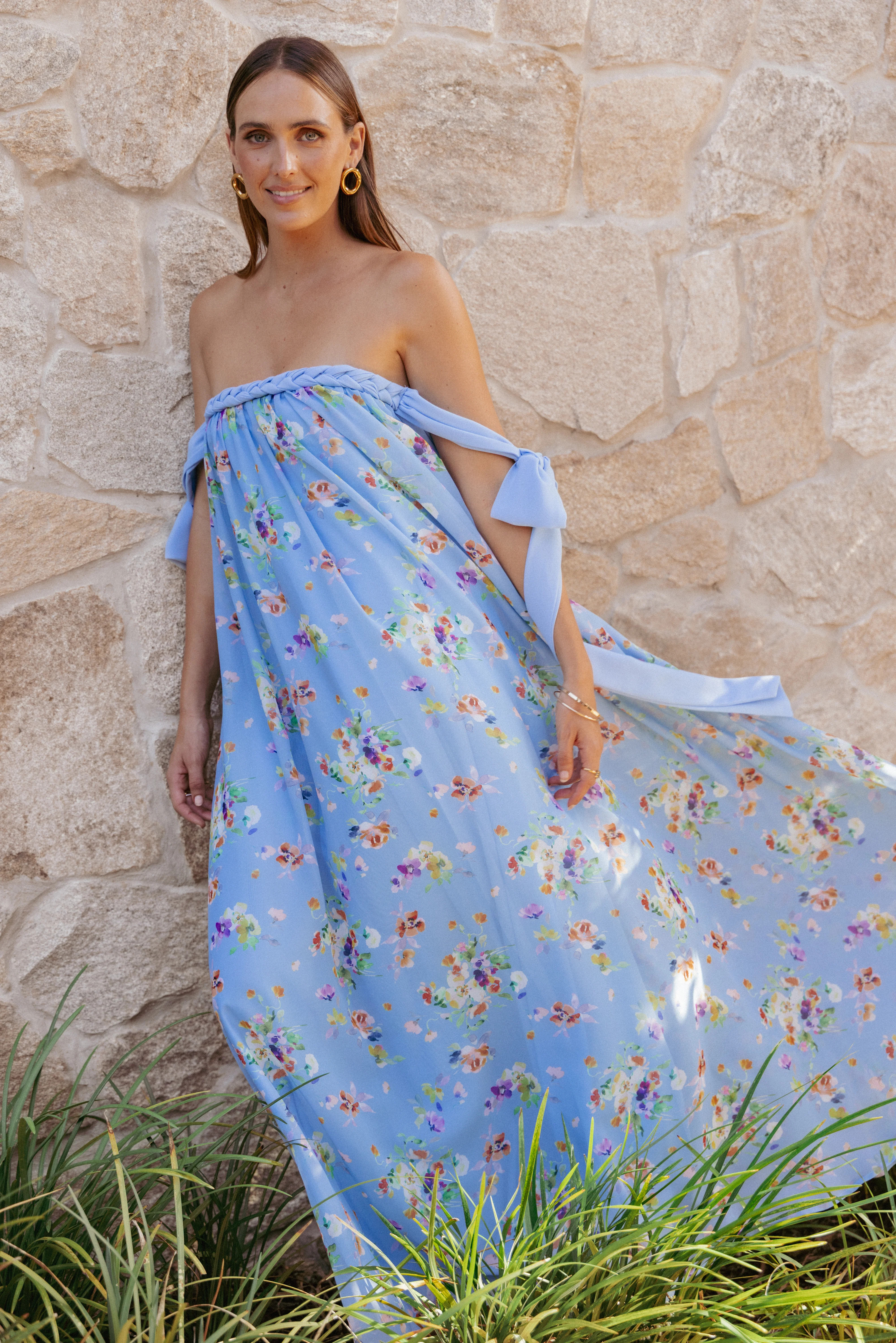 Codie Off Shoulder Maxi Dress - Cornflower Blue Floral | Petal & Pup (US)