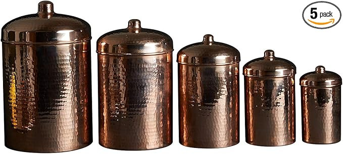 Sertodo Copper Kitchen Cannisters, Complete 5 piece set, Pure Copper, Heavy Gauge | Amazon (US)