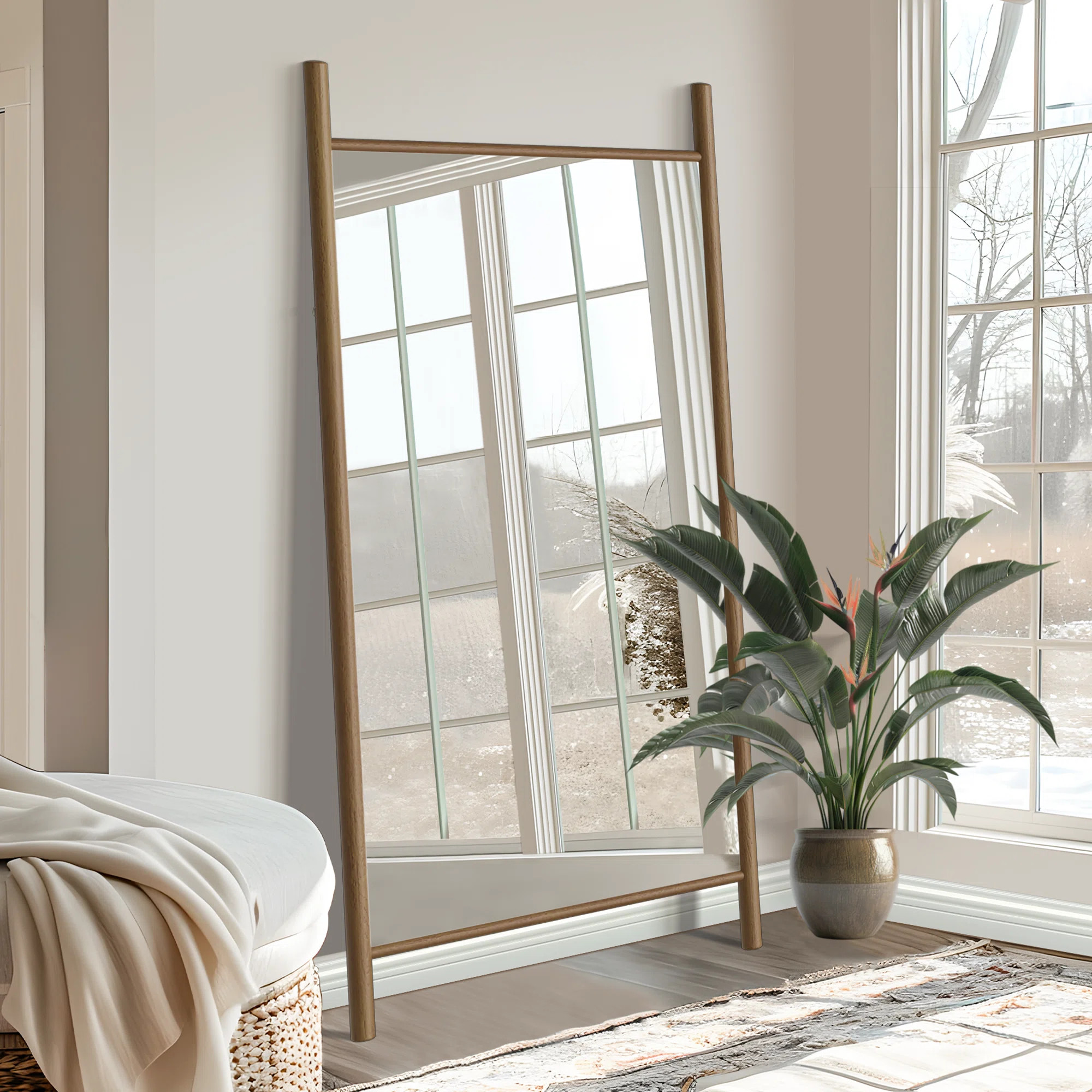 Ebern Designs Merienne Wood Dowel Floor Mirror Wall Mirror & Reviews | Wayfair | Wayfair North America