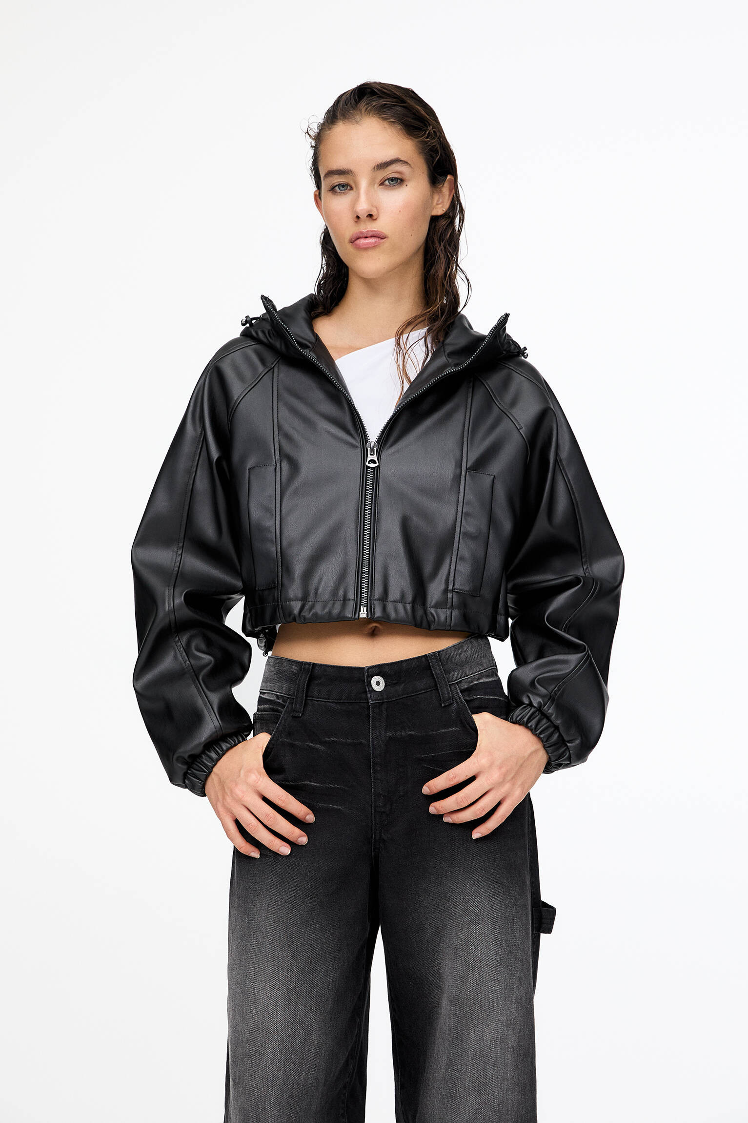 Cropped faux leather jacket | PULL and BEAR UK