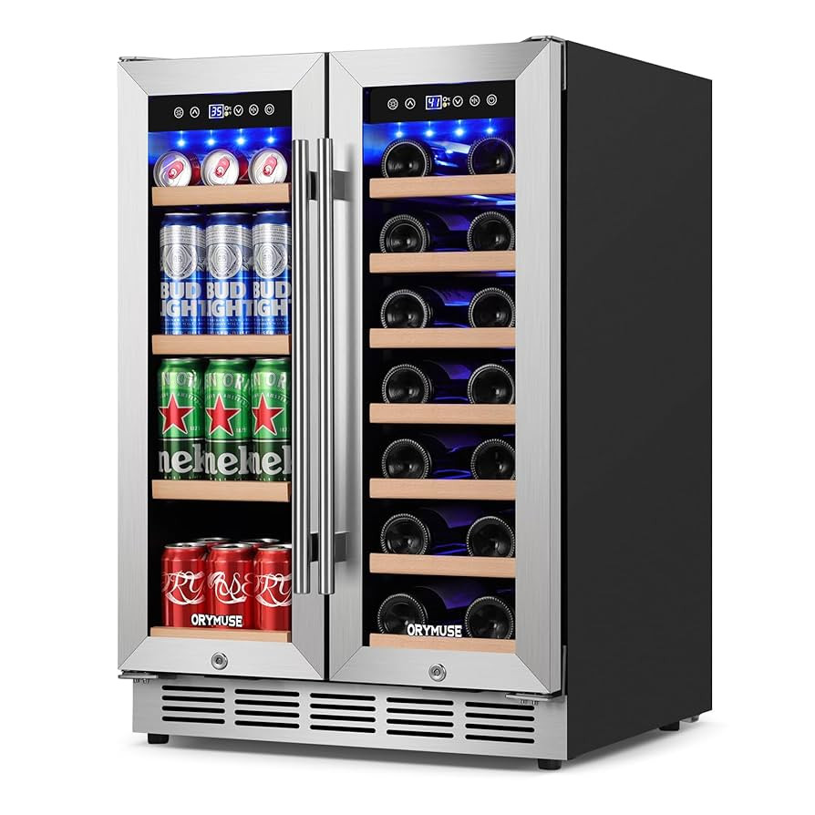 24 Inch Dual Zone Wine and Beverage Refrigerator, Built-in or Freestanding Cooler with French Doo... | Amazon (US)