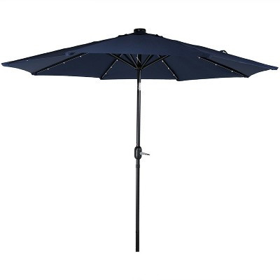 Sunnydaze Outdoor Aluminum Pool Patio Umbrella with Solar LED Lights, Tilt, and Crank - 9' - Navy Blue | Target