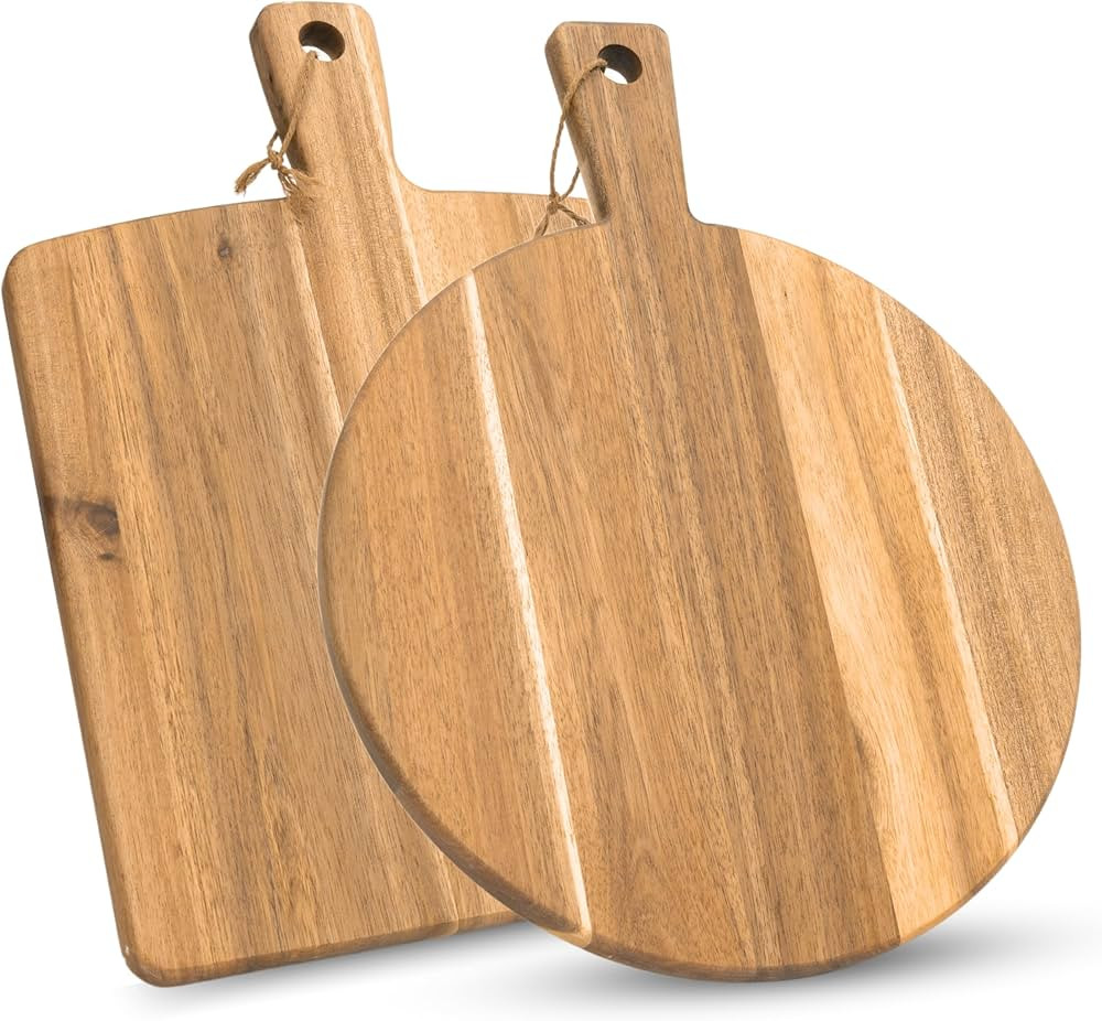 KOLWOVEN Acacia Wood Cutting Board 2 Pack with Handle, Wooden Charcuterie Board Large Paddle Carv... | Amazon (US)