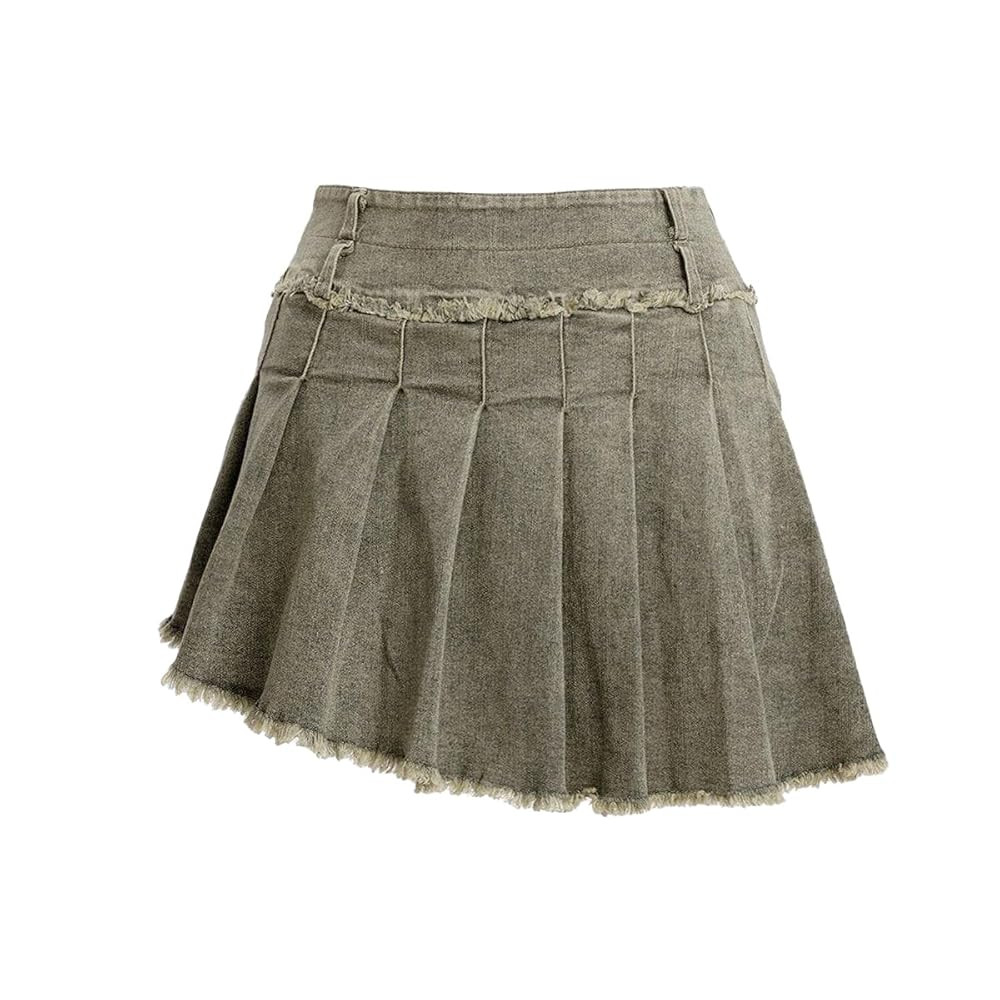 Aelfric Eden Womens Pleated Denim Skirt Casual Short Vintage Washed Fashion A Line Jean Skirts | Amazon (US)