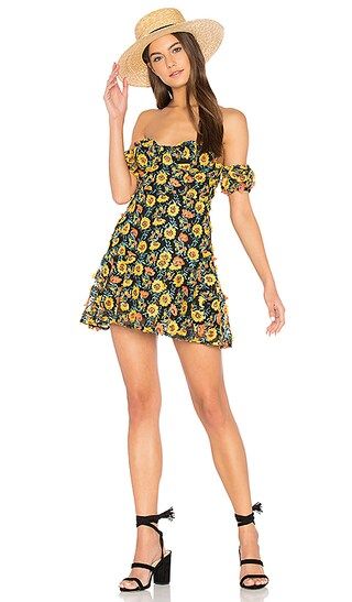For Love & Lemons Amelia Strapless Mini Dress in Sunflower | Revolve Clothing