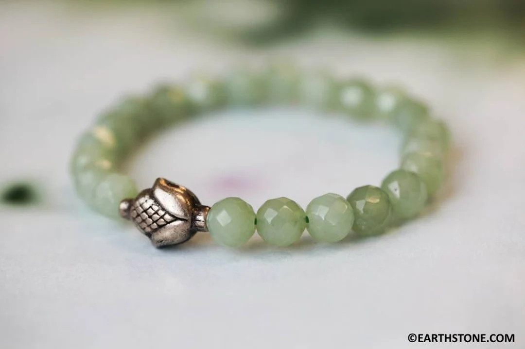 C6.25"/ New Jade 8mm Faceted Round Bracelet set w/ Bali beads accent Elastic strung Ready to wear | Etsy (US)