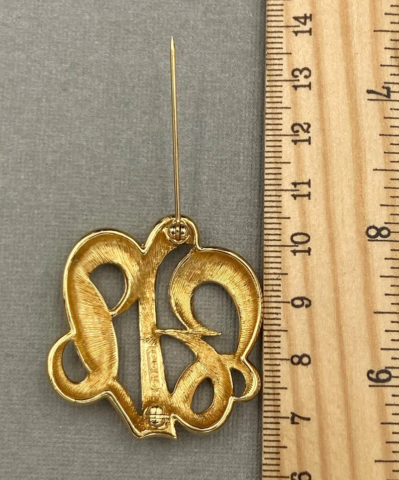 Vintage Monet Monogram Brooch – Gold Tone - C. 1970 - Etsy UK | Etsy (US)