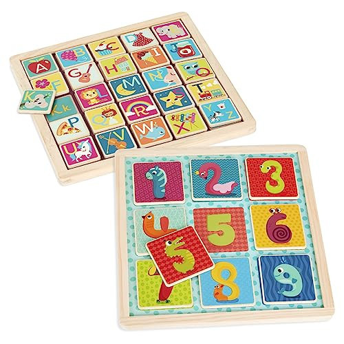 B. toys- Magnetic Alphabet & Count n' Doodle Duo Pack- Magnetic Puzzles – Wooden Puzzle Pack – Numbers & Alphabet – 2-in-1 Chalkboard Side – 3 Years + | Amazon (US)