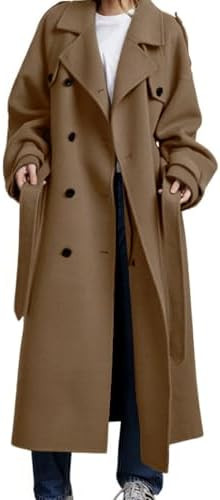 chouyatou Women's Winter Double Breasted Wool Coat Long Sleeve Notch Lapel Midi Long Winter Trenc... | Amazon (US)