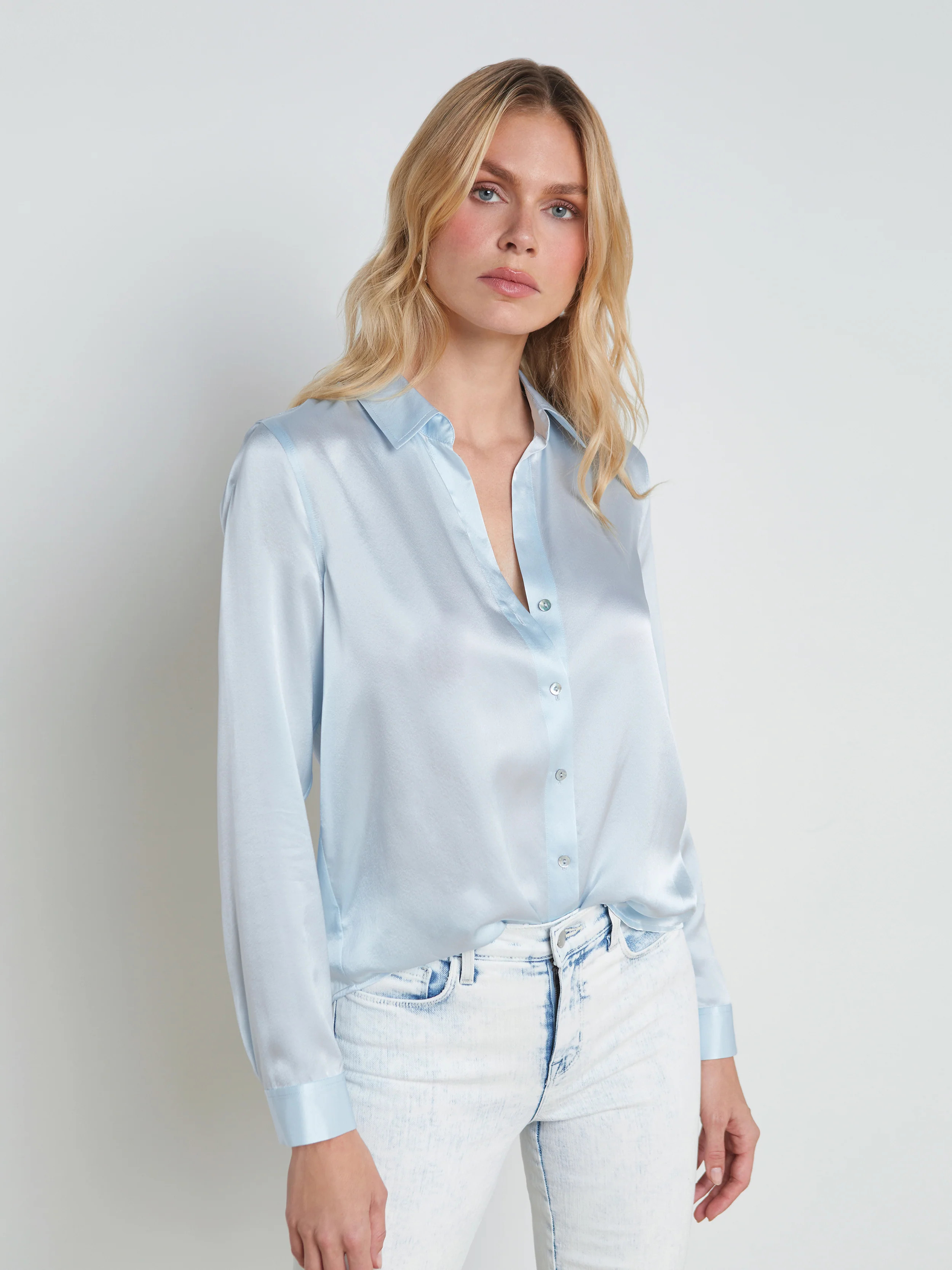 L'AGENCE - Tyler Silk Blouse in Ice Water | L'Agence