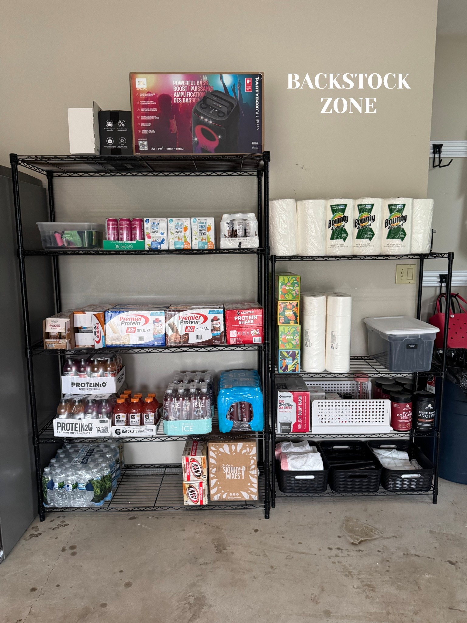 Wire shelving for backstock items! Perfect for your garage, mudroom or storage room! Fits bins and backstock items nicely and looks good! 

#LTKHome