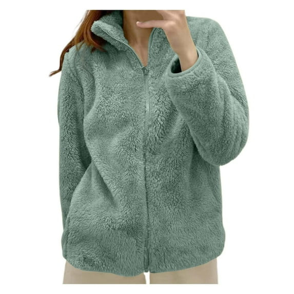 Xdegoge Womens Fuzzy Fleece Jacket Zip Up Long Sleeve Stand Collar Sherpa Jackets Casual Soft War... | Walmart (US)