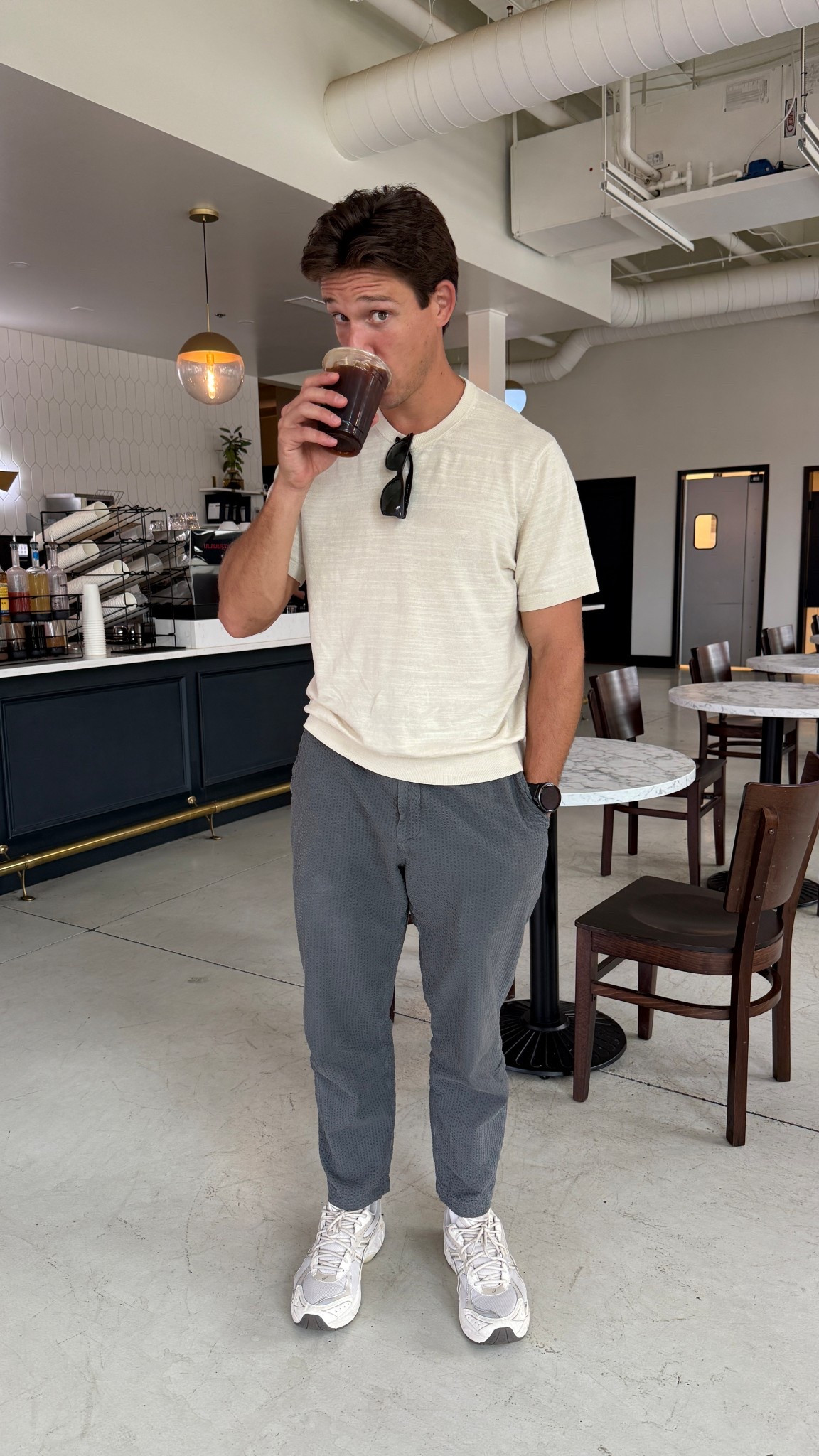 Today’s coffee run and office outfit - seer sucker pants, buck mason tee, and asics.

#LTKMens #LTKSeasonal