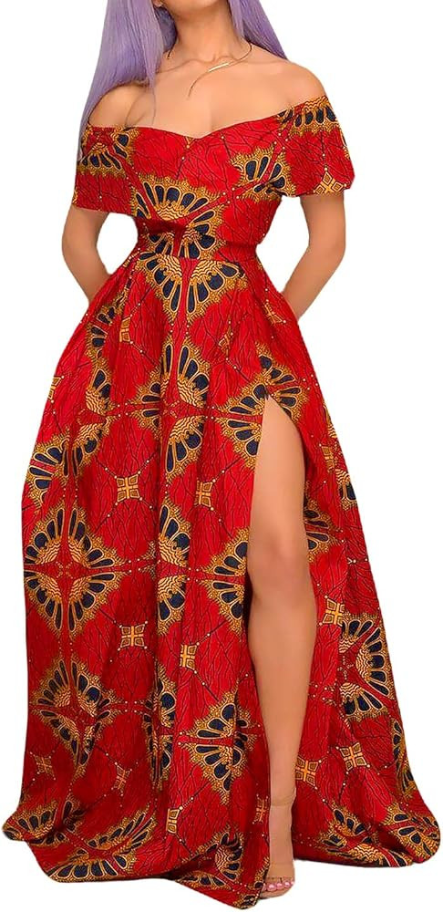 Naimo Women's Dashiki African Print Romper Split Maxi Dress Bohemian High Waist Long Maxi Dresses | Amazon (US)