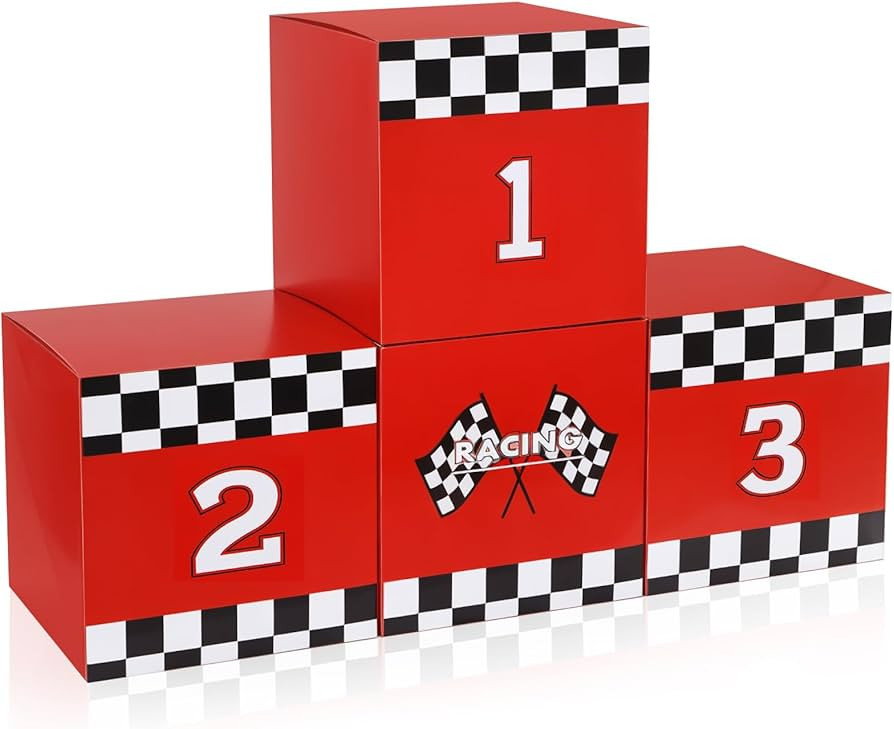Zhanmai 4 Pcs Large Racing Car Party Boxes 11.8 x 11.8 Inch Goodie Checkered Boxes for Race Car B... | Amazon (US)