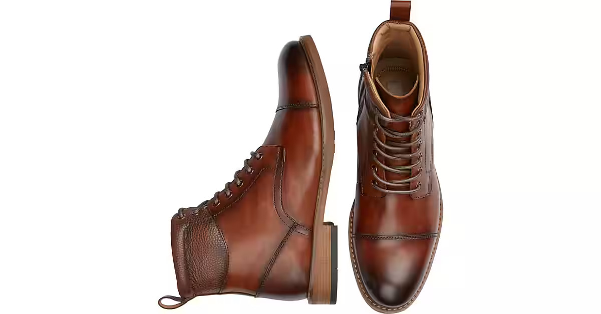 Joseph Abboud Cap Toe Lace-Up Ankle Boot, Cognac | The Men's Wearhouse