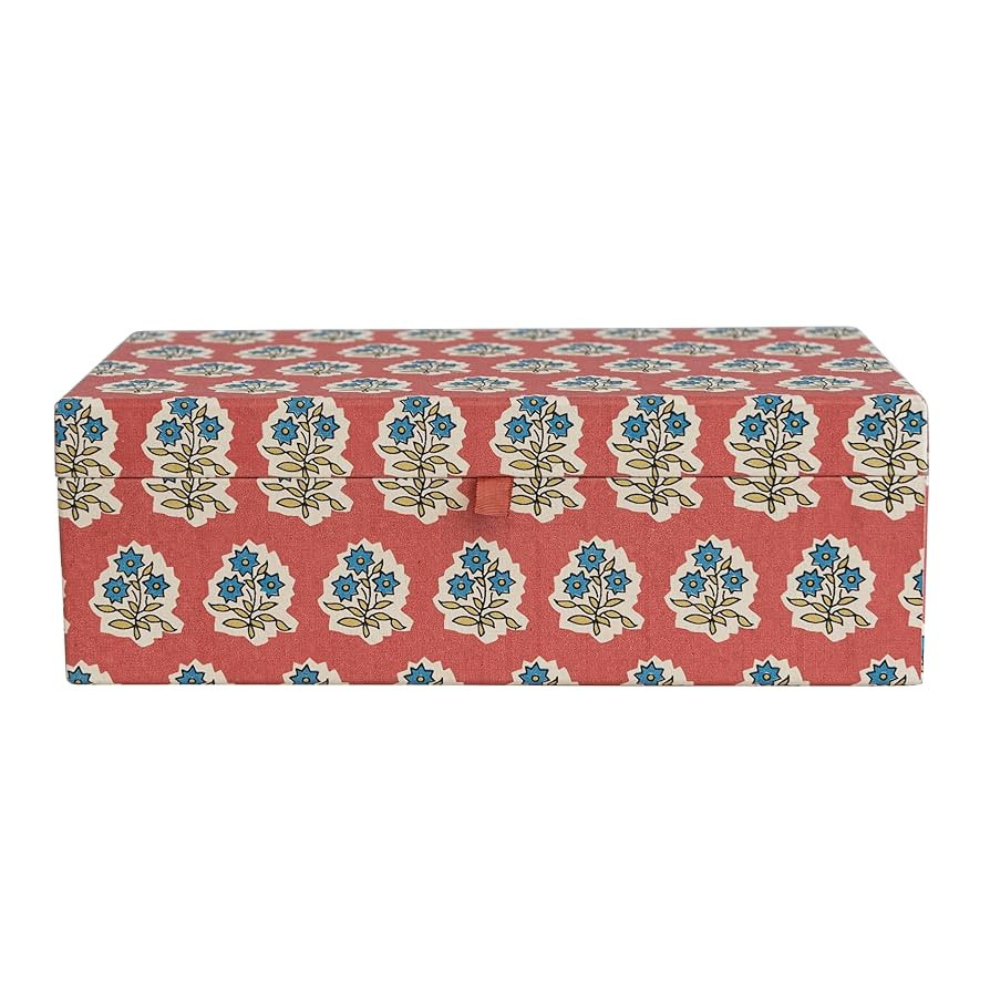 Creative Co-Op Fabric Covered Jewelry Box with Floral Pattern and Interior Mirror, Multicolor | Amazon (US)