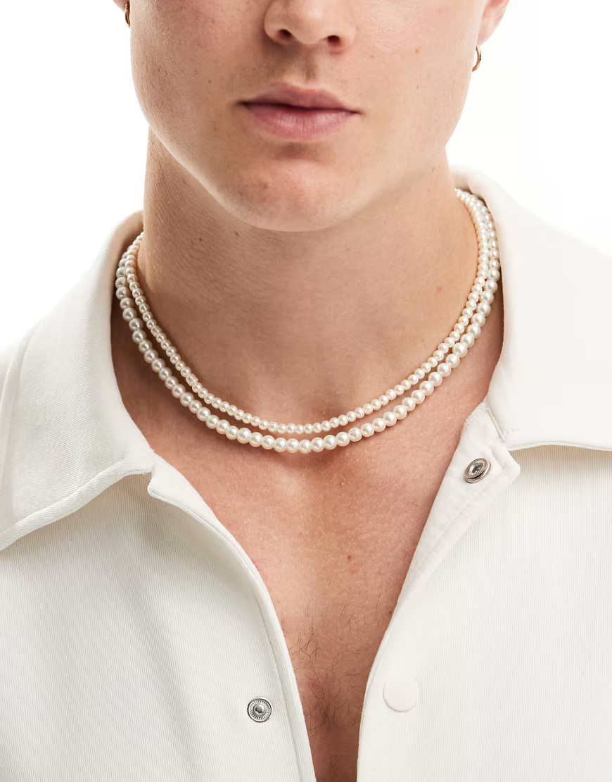 ASOS DESIGN 4mm and 6mm double row faux pearl necklace-White | ASOS (Global)