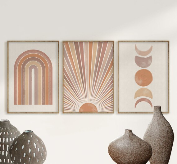 Sun Moon Rainbow Print Set of 3 Home Decor Terracotta and - Etsy | Etsy (US)