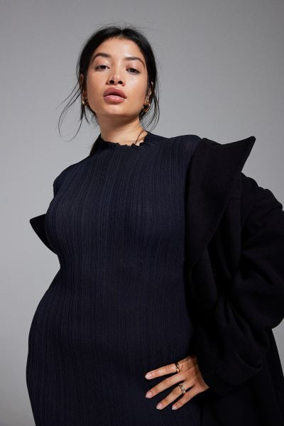 Mock Turtleneck Knit Dress - Navy blue - Ladies | H&M US | H&M (US + CA)