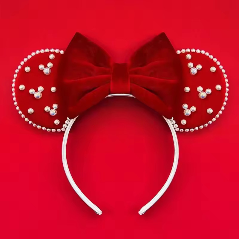 White Pearls Mickey Mouse Ears Headband for Carnival Kid Soft Cotton Bow Hair Accessories Women D... | AliExpress (US)